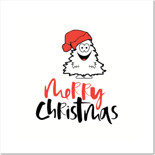 Merry Christmas Cartoon Santa Christmas Tree - Merry Christmas Gift Posters and Art